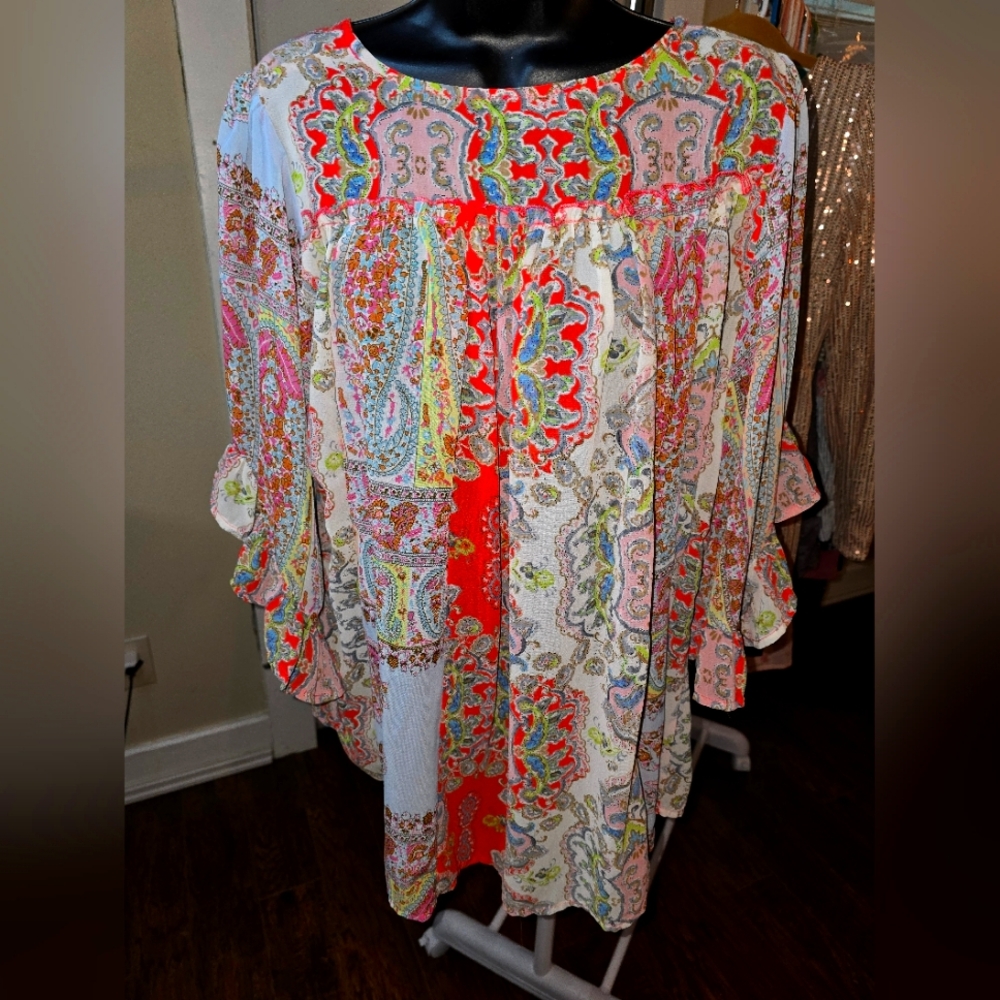 Gigio multi color floral semi sheer blouse